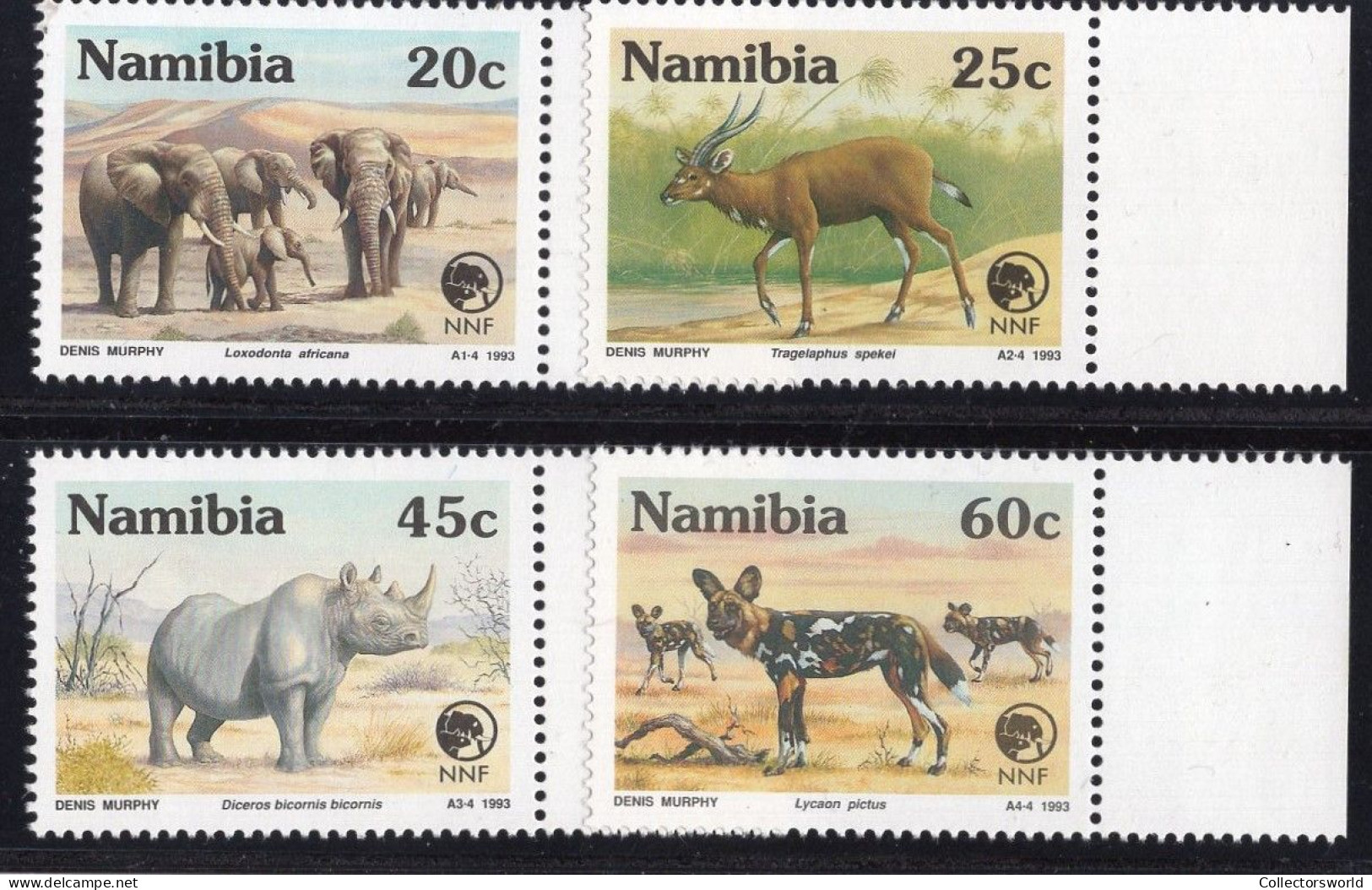 Namibia Serie 4v 1993 Namibia Nature Foundation Elephant Rhino Antelope Wild Dog Fauna MNH - Namibia (1990- ...)