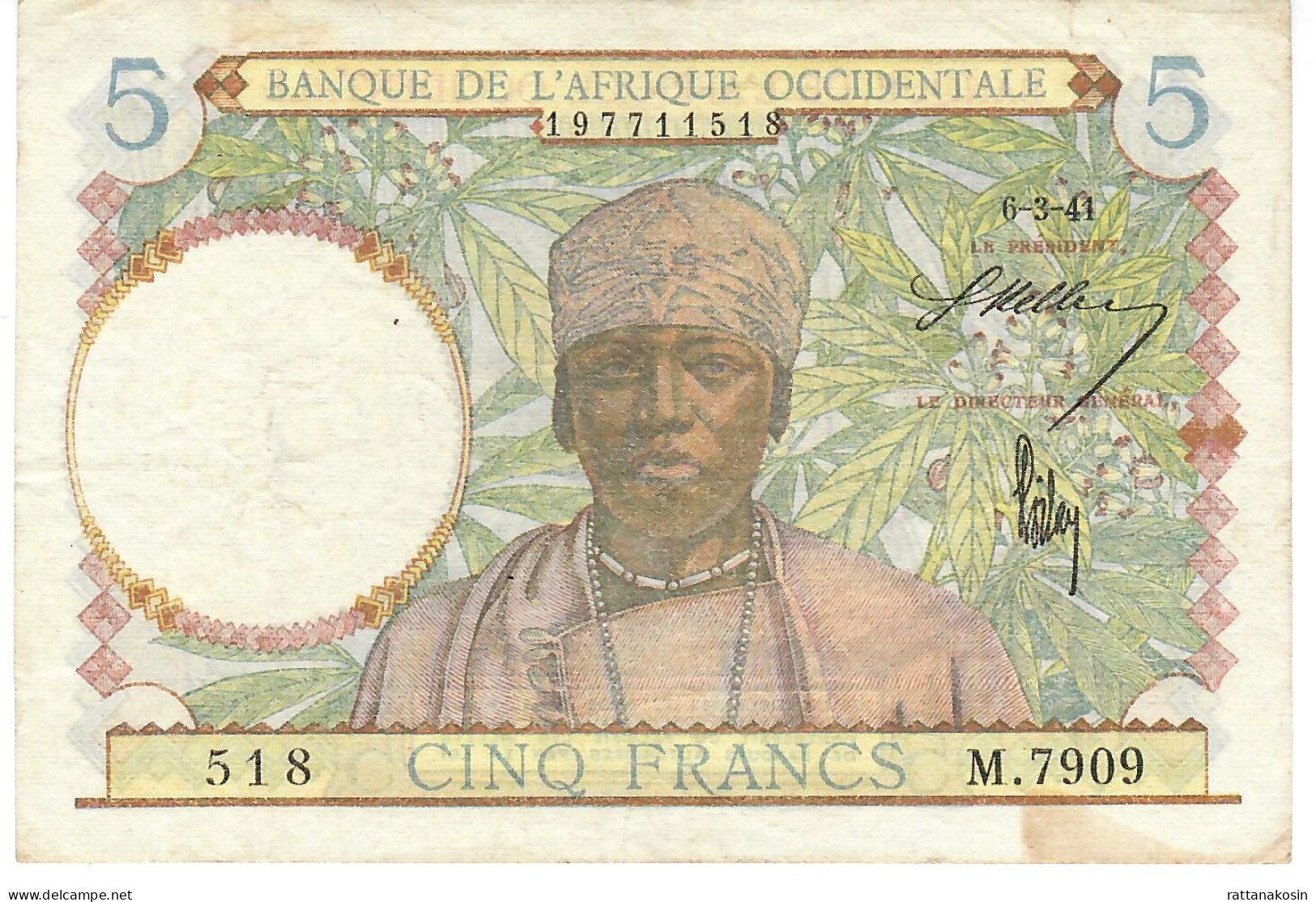 FRENCH WEST AFRICA P25 5 FRANCS 6.3.1941    VF NO P.h. - Other - Africa