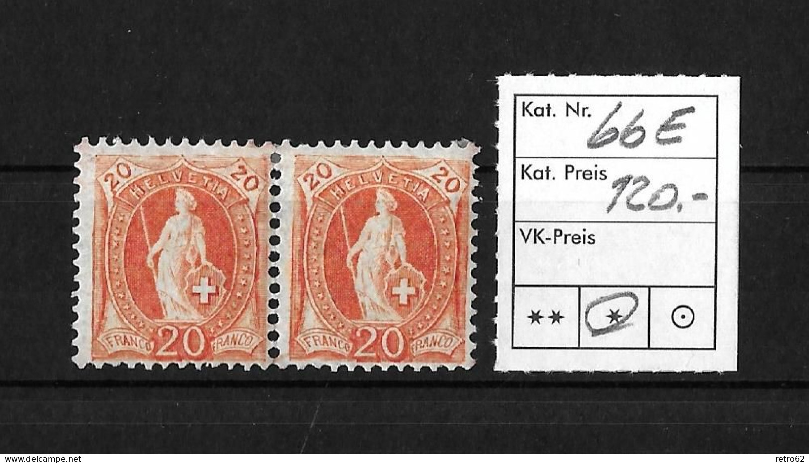 1900 - 1903 STEHENDE HELVETIA   14 Zähne Senkrecht Kontrollzeichen Form B    ►SBK-66E* / Im Paar◄ - Unused Stamps