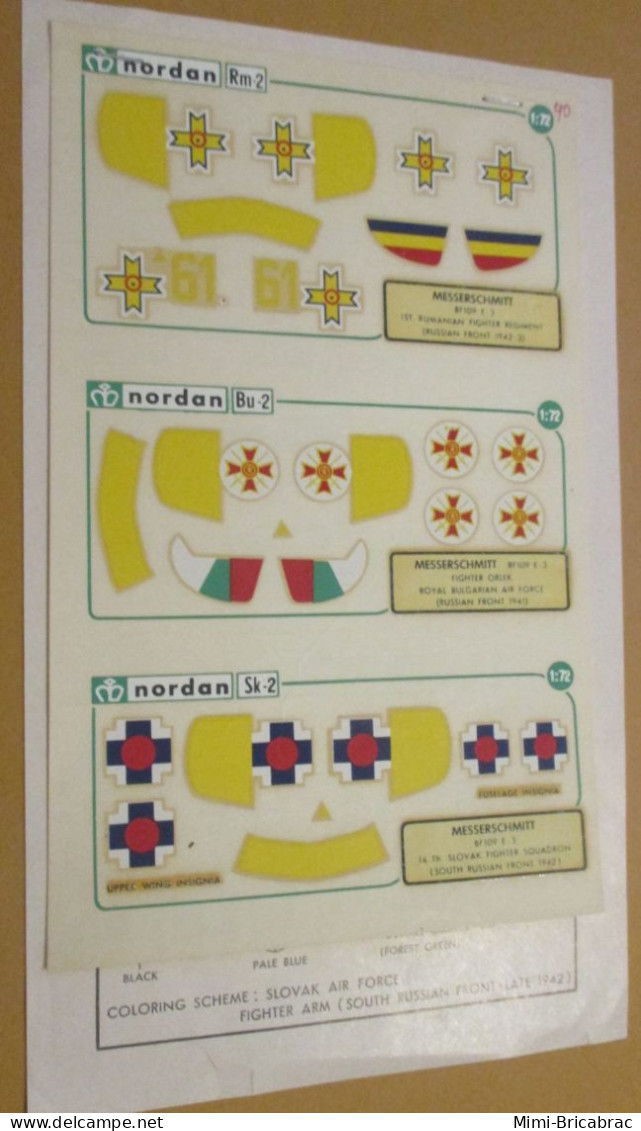 DEC24 : Planche Décals 1/72e De Marque NORDAN 3 ME 109E PORTUGAL SLOVAQUIE ET ROUMANIE - Airplanes