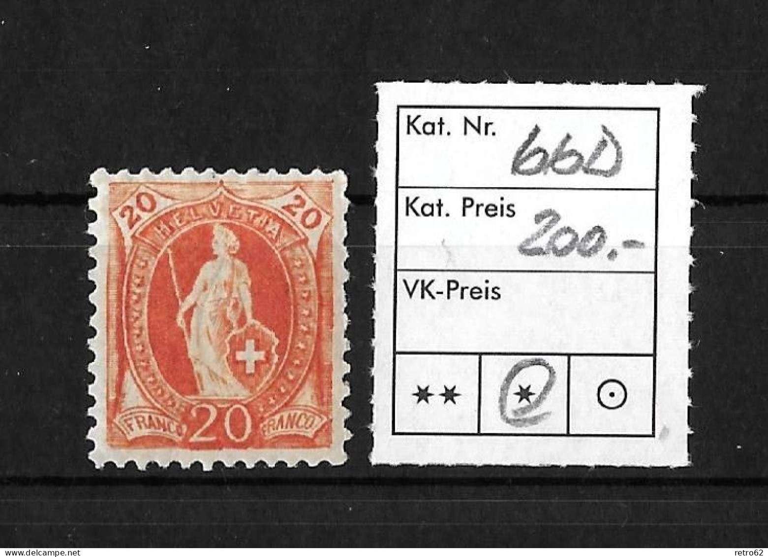 1894 - 1900 STEHENDE HELVETIA ► 13 Zähne Senkrecht, Kontrollzeichen Form B   ►SBK-66D*◄ - Nuovi