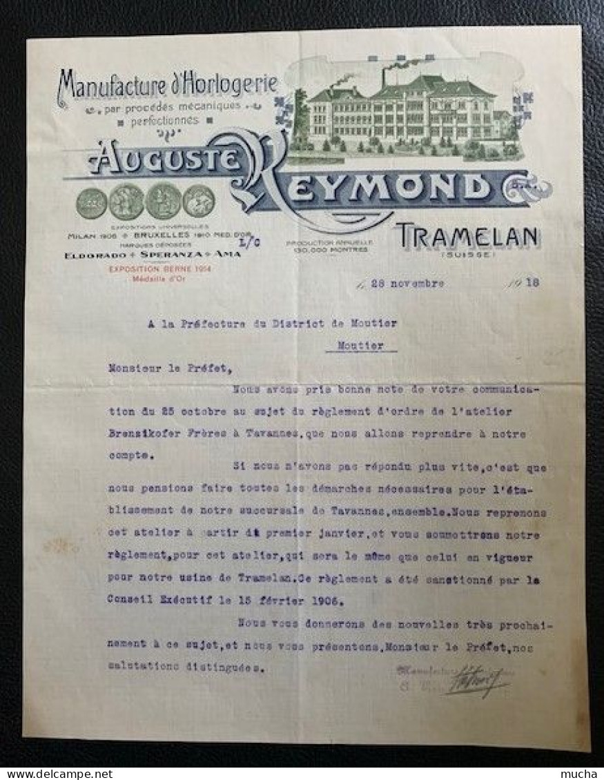 70115 -  Lettre Illustrée Manufacture D'Horlogerie Auguste Reymond Tramelan  28.11.1918 - Suiza