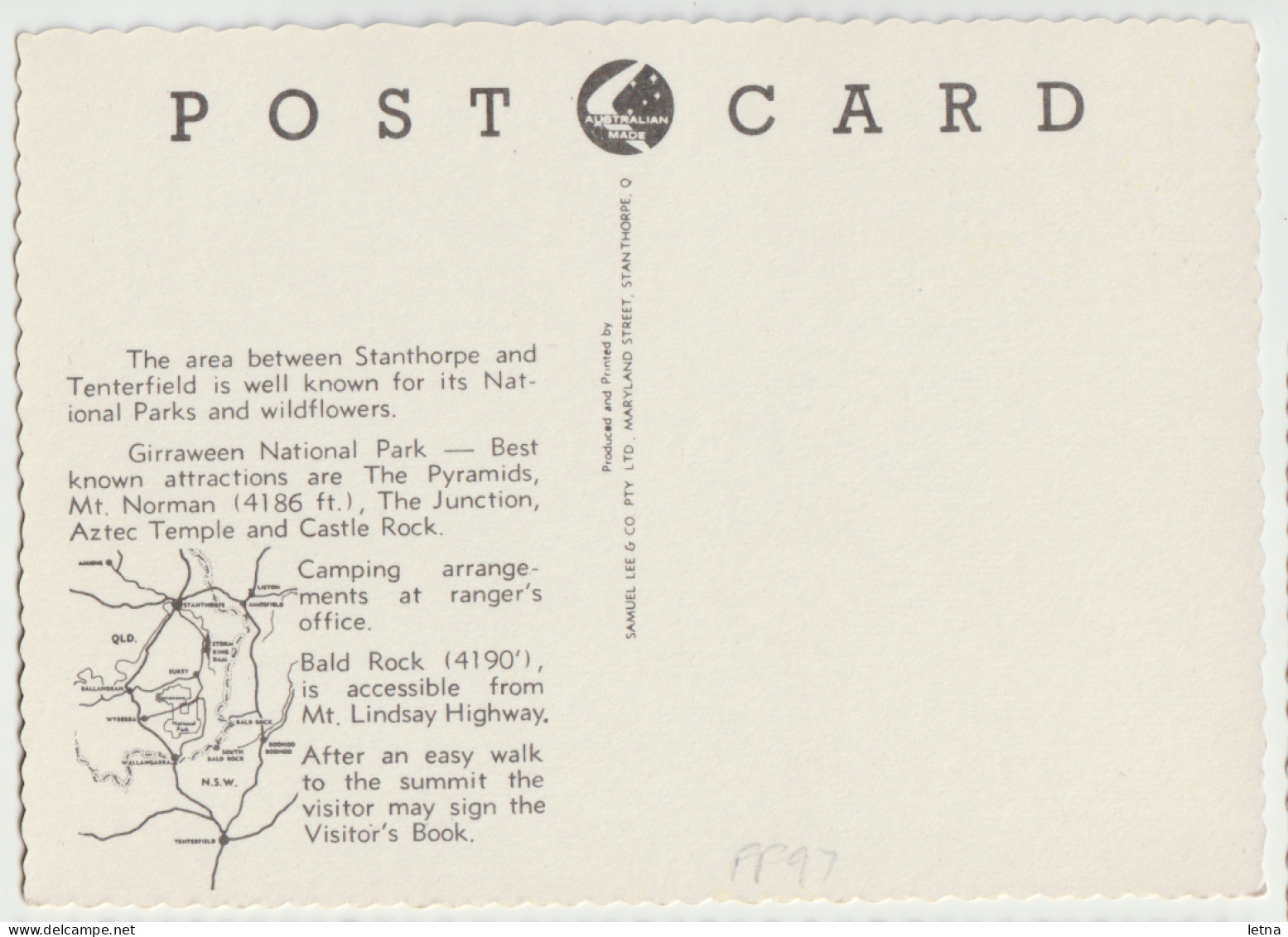 Australia QUEENSLAND QLD Bald Rock GIRRAWEEN NATIONAL PARK Samuel Lee No.1628 Postcard C1970s - Autres & Non Classés
