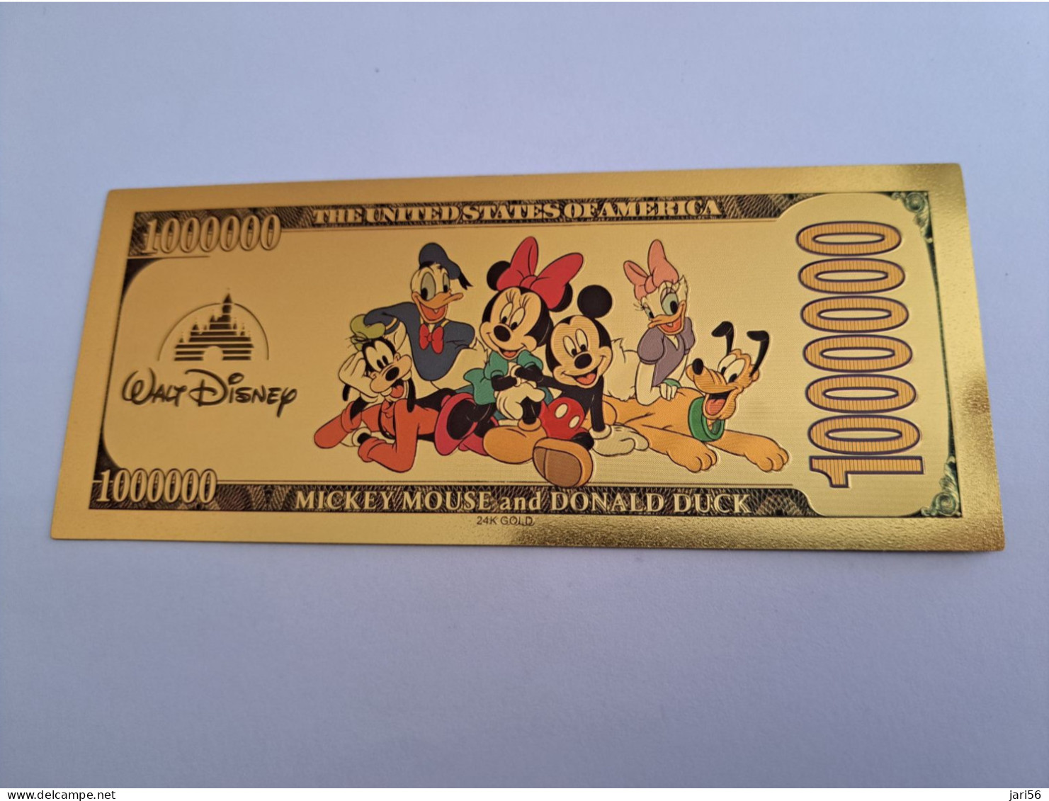 BANKNOTE / GOLDFOIL BILJET /DISNEY /ONE MILION DOLLARS/  GOOFY    / SOUVENIR BILJET / UNC ** Goldfoil 032 ** - Autres & Non Classés