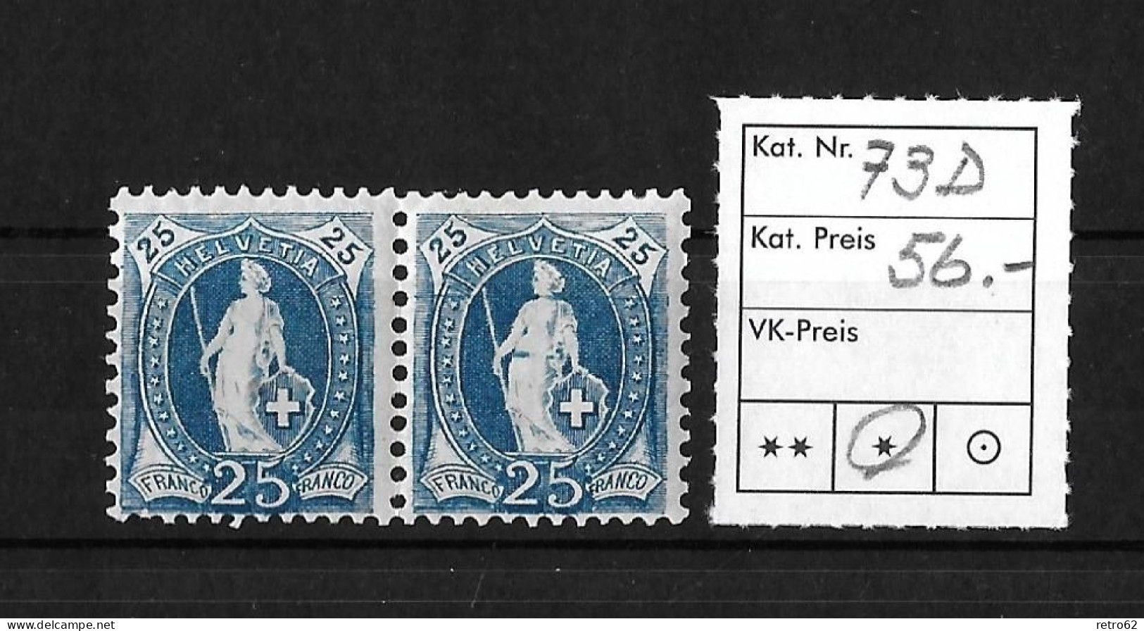 1894 - 1900 STEHENDE HELVETIA ► 13 Zähne Senkrecht, Kontrollzeichen Form B   ►SBK-73D* Im Paar◄ - Unused Stamps