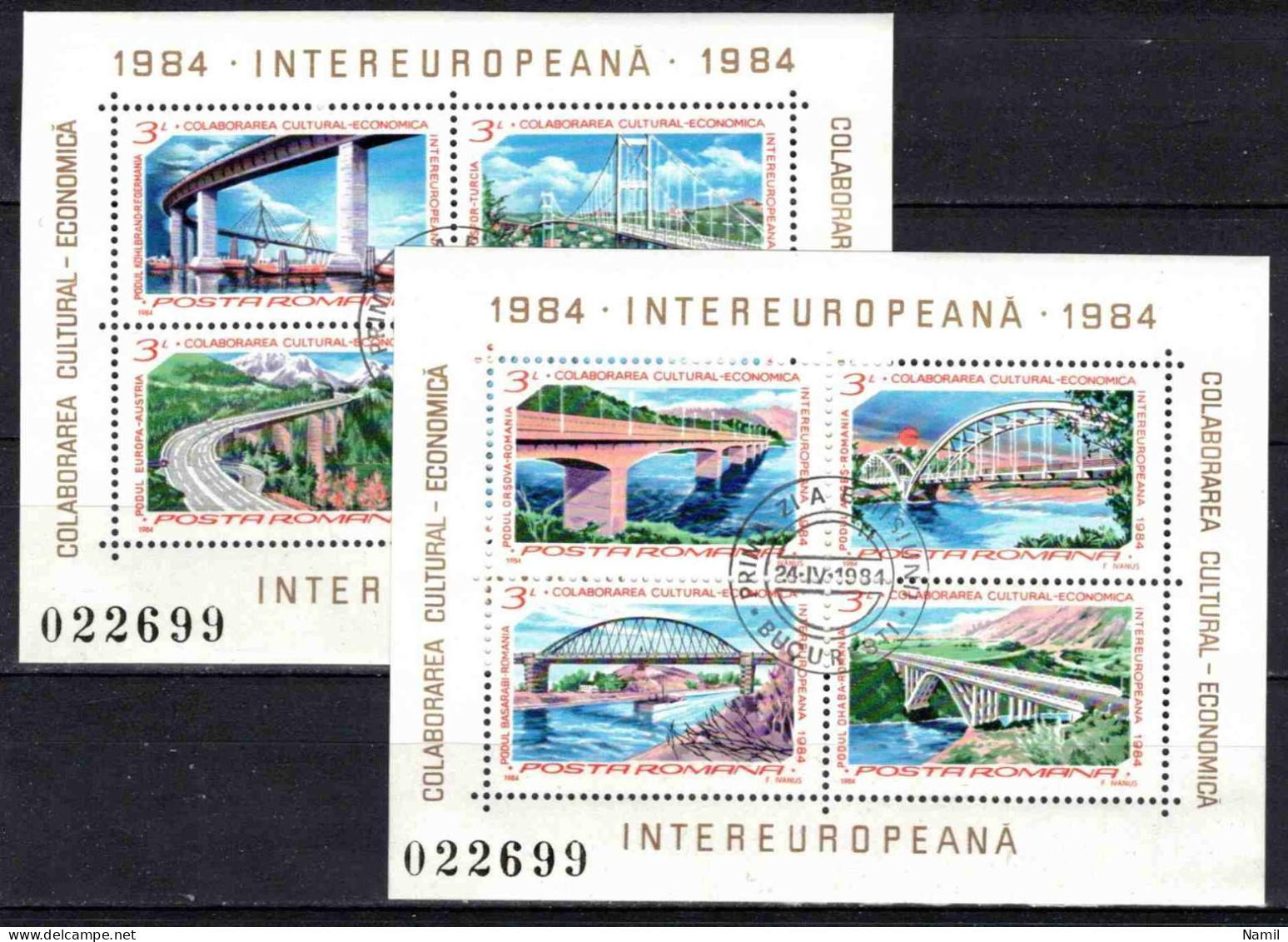 Roumanie 1984 Mi 4023-30 - Bl.202-3 (Yv BF 166-7 ), Obliteré - Usado