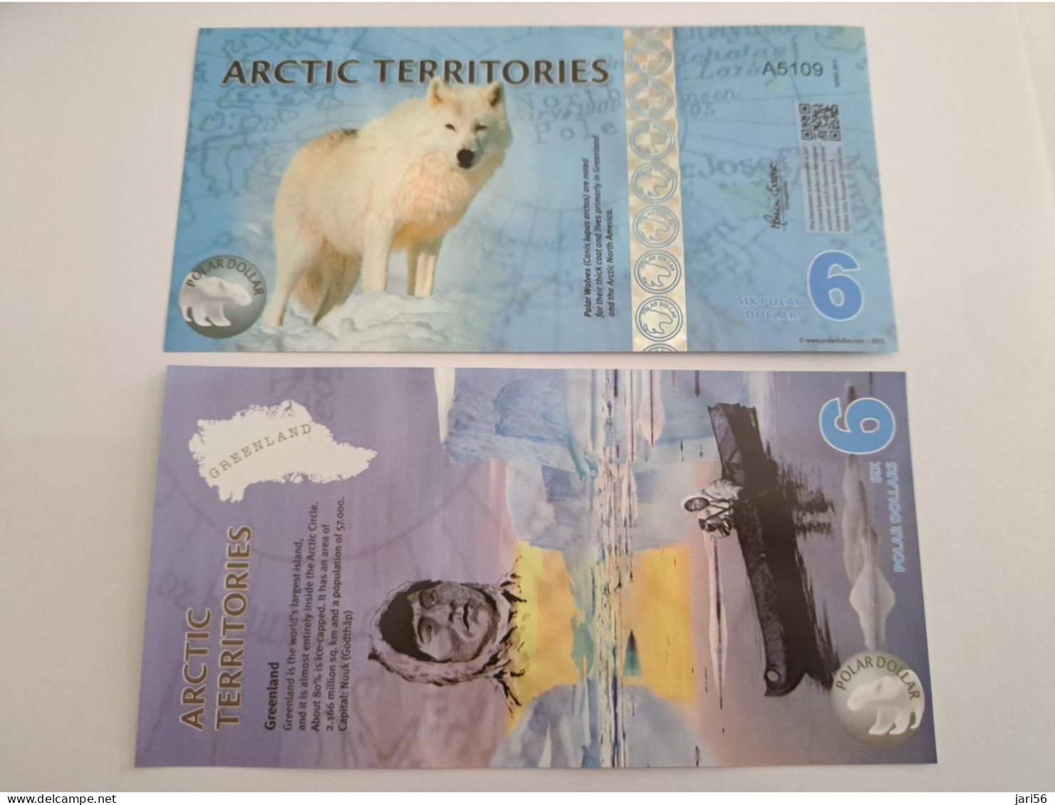 BANKNOTE /  ARTIC TERRITORIES  6 DOLLAR/ POLAR WOLVES/GREENLAND /   / SOUVENIR BILJET / UNC ** Goldfoil 034 ** - Autres & Non Classés