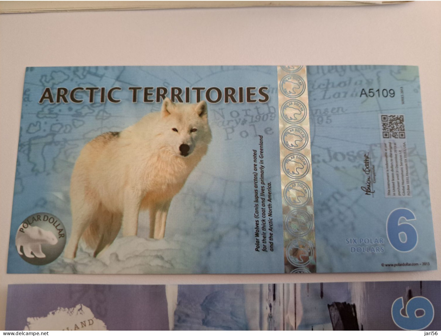 BANKNOTE /  ARTIC TERRITORIES  6 DOLLAR/ POLAR WOLVES/GREENLAND /   / SOUVENIR BILJET / UNC ** Goldfoil 034 ** - Sonstige & Ohne Zuordnung