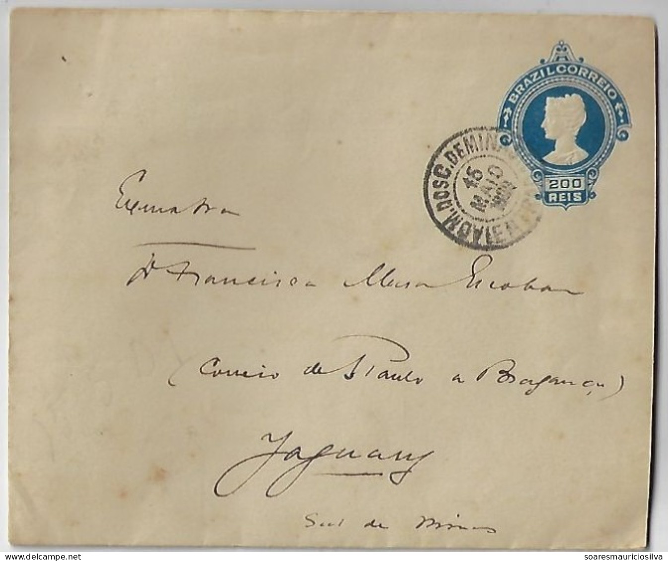 Brazil 1909 Postal Stationery Cover Belo Horizonte - Barra Do Piraí - Jaguari Letter Included Paper Watermark Aymore - Postwaardestukken