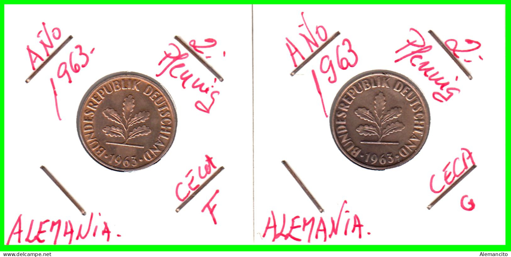 ALEMANIA – GERMANY - ( REPUBLICA FEDERAL ) 2 MONEDAS DE 2.- PFENNING . AÑO 1963  CECAS - F-G.KM-106 - 2 Pfennig