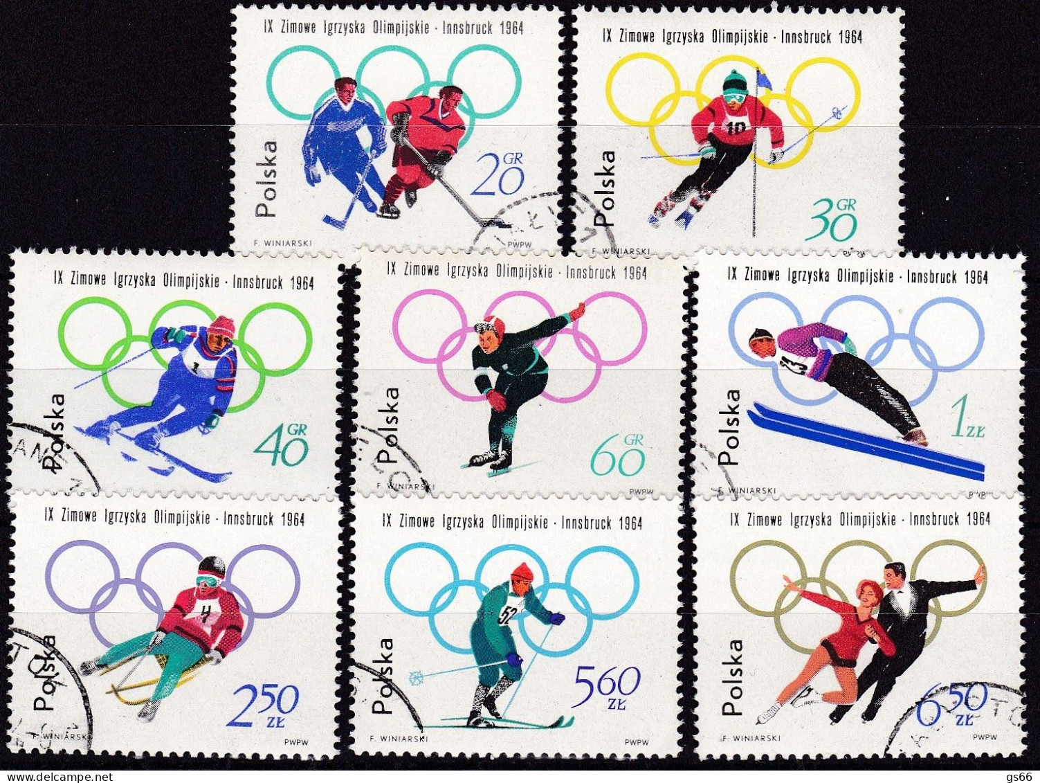 Polen, 1964, 1457/64, Used Oo, Olympische Winterspiele, Innsbruck. - Blocs & Feuillets