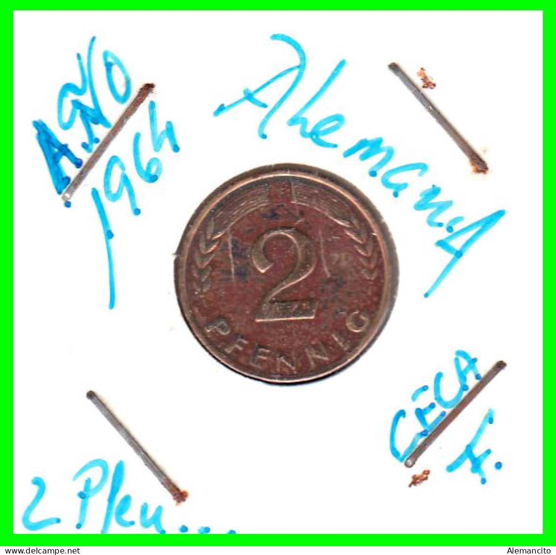 ALEMANIA – GERMANY - ( REPUBLICA FEDERAL )  MONEDA DE 2.- PFENNING . AÑO 1964  CECAS - F-.KM-106 - 2 Pfennig