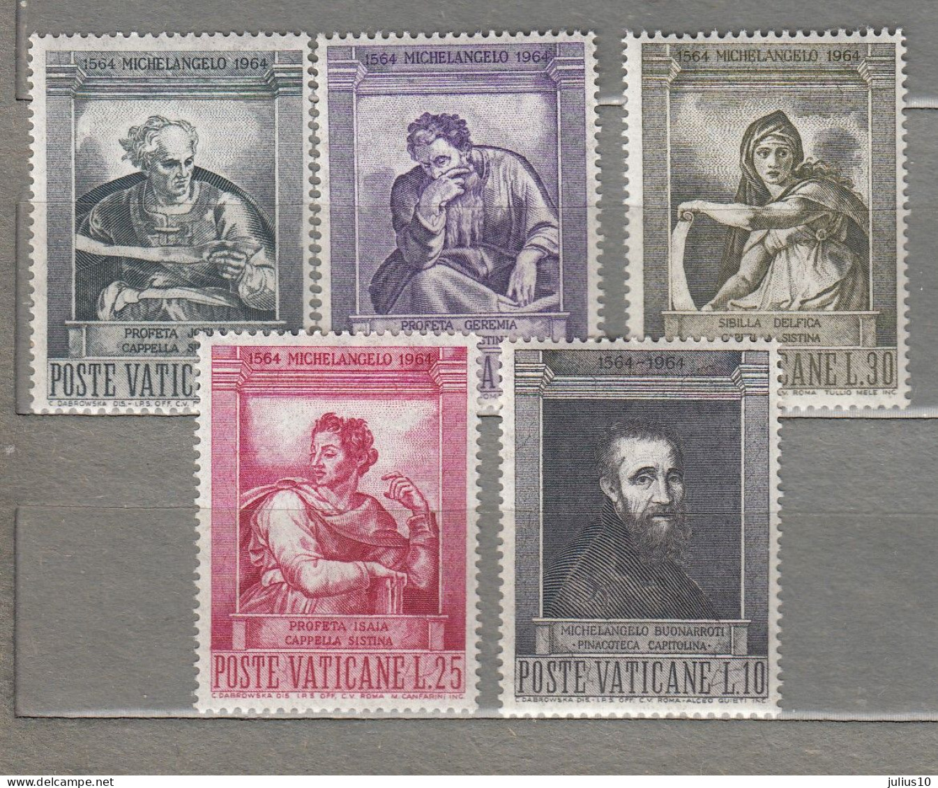 VATICAN 1964 Art Michelangelo MNH(**) Mi 454-458 #22552 - Unused Stamps