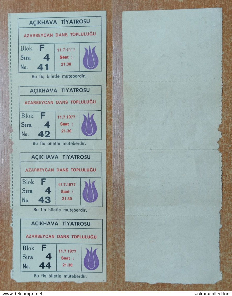 AC - AZARBAIJAN DANCE GROUP  OPEN AIR OPEN AIR THEATER  TICKET  11 JULY 1977  ISTANBUL TURKEY CONCERT TICKET - Tickets De Concerts