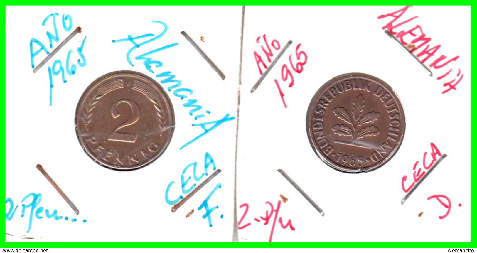 ALEMANIA – GERMANY - ( REPUBLICA FEDERAL ) 2 MONEDAS DE 2.- PFENNING . AÑO 1965  CECAS - D-F.. - 2 Pfennig