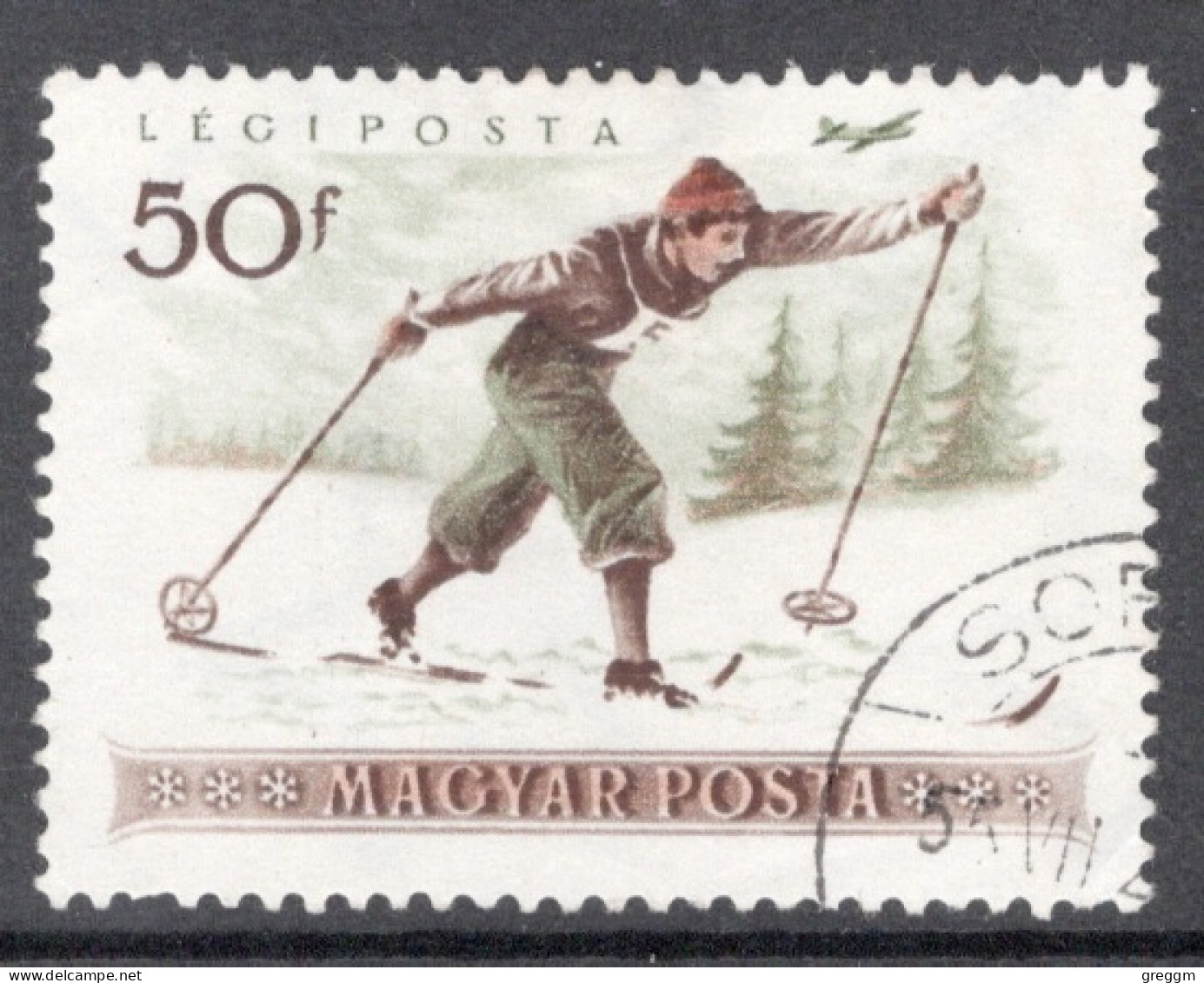 Hungary 1955 Single Stamp Celebrating Airmail - Winter Sports In Fine Used - Used Stamps