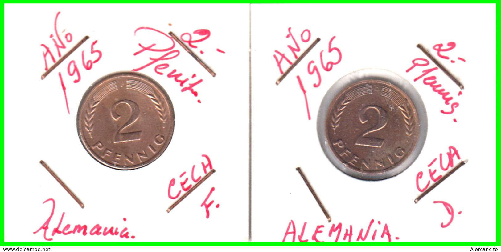 ALEMANIA – GERMANY - ( REPUBLICA FEDERAL ) 2 MONEDAS DE 2.- PFENNING . AÑO 1965  CECAS - D-F.. - 2 Pfennig