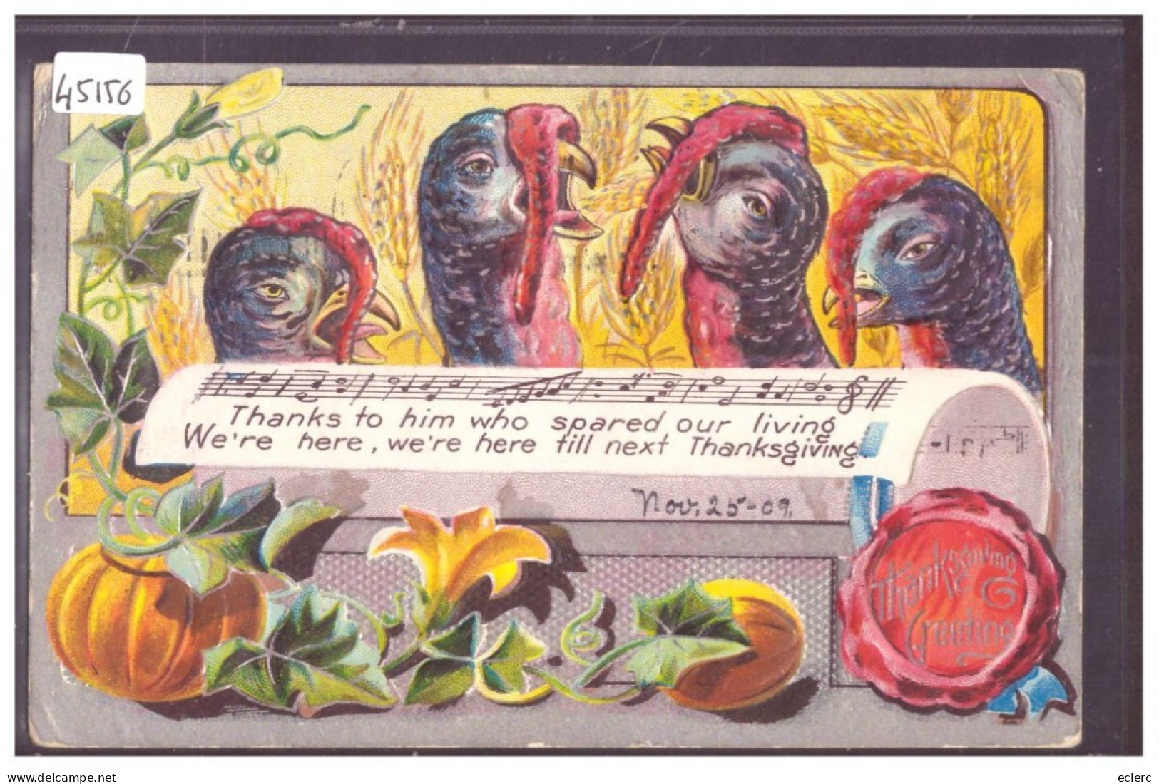 THANKSGIVING GREETING - CARTE EN RELIEF - PRÄGE KARTE - TB - Thanksgiving