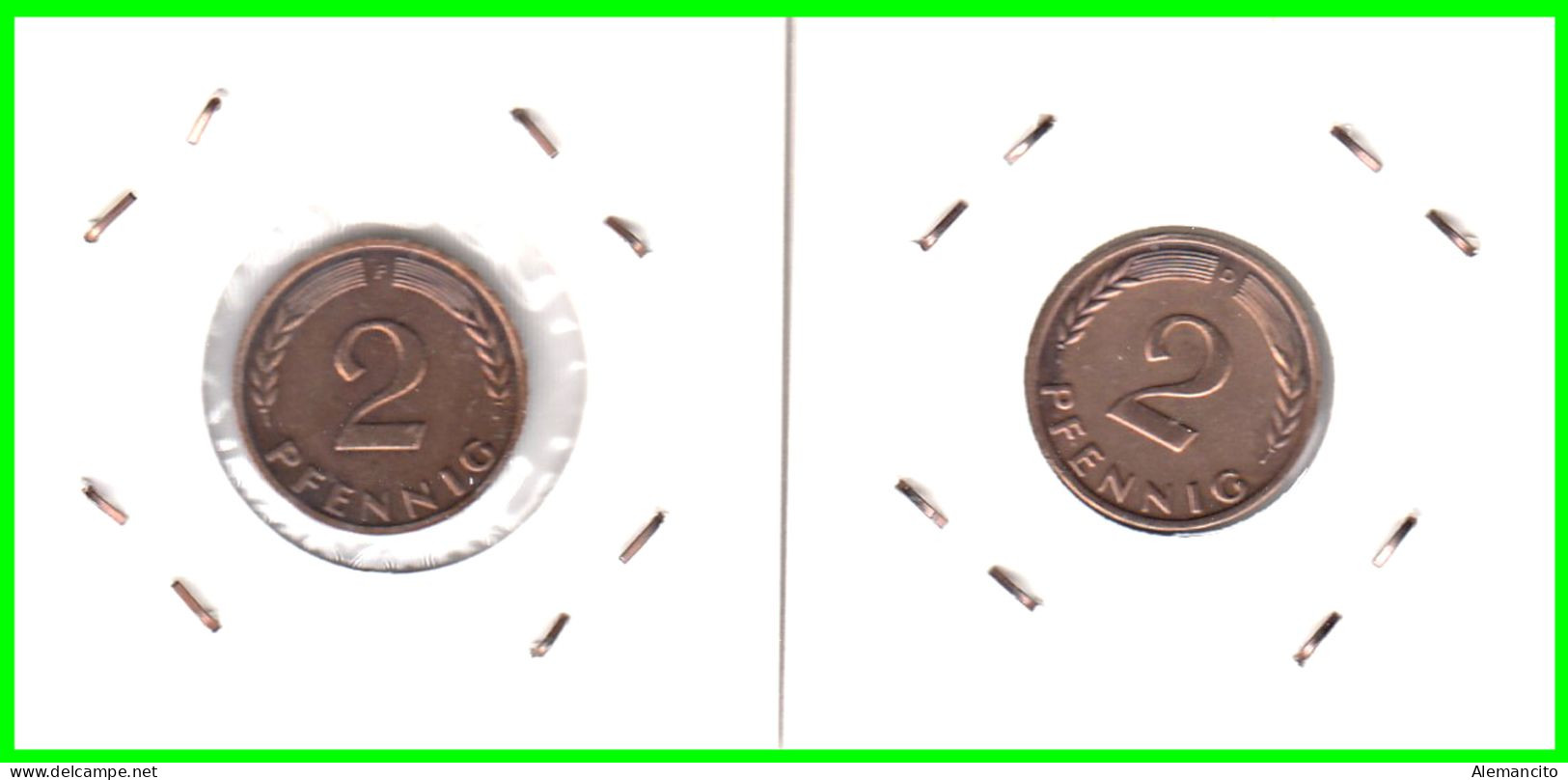 ALEMANIA – GERMANY - ( REPUBLICA FEDERAL ) 2 MONEDAS DE 2.- PFENNING . AÑO 1965  CECAS - D-F.. - 2 Pfennig