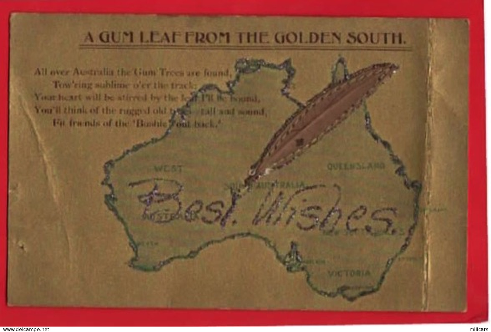 AUSTRALIA  FROM GOLDEN SOUTH   GUMLEAF + GLITTER APPLIQUE   NOVELTY   1907 - Sonstige & Ohne Zuordnung