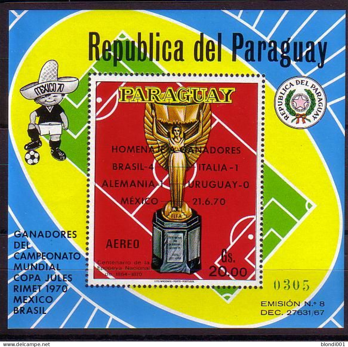 Soccer World Cup 1970 - PARAGUAY - S/S MNH - 1970 – Mexico