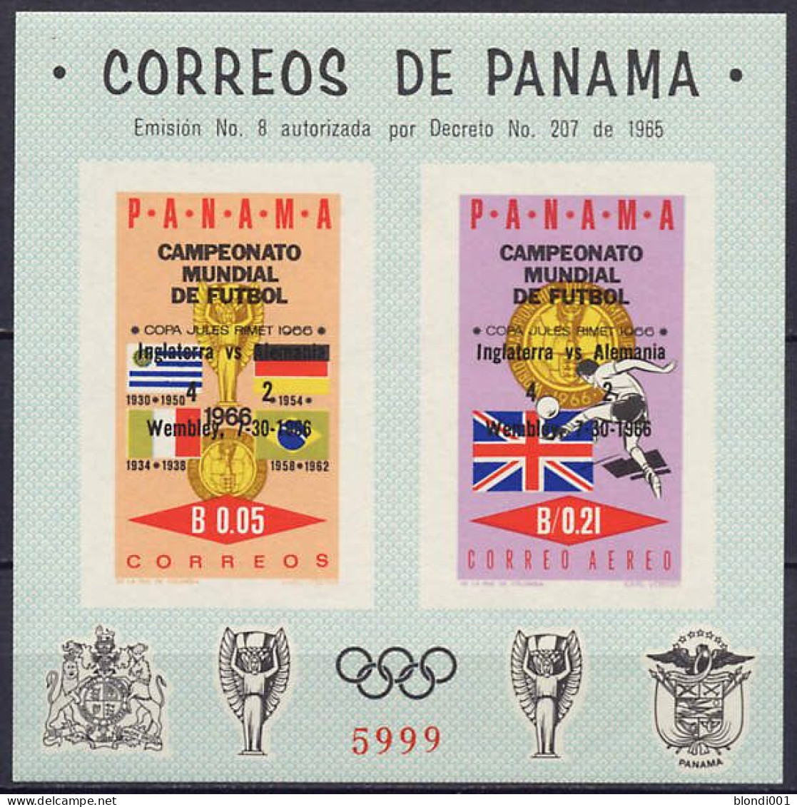 Soccer World Cup 1966 - PANAMA - S/S Imperf. Ovp MNH - 1966 – Inglaterra