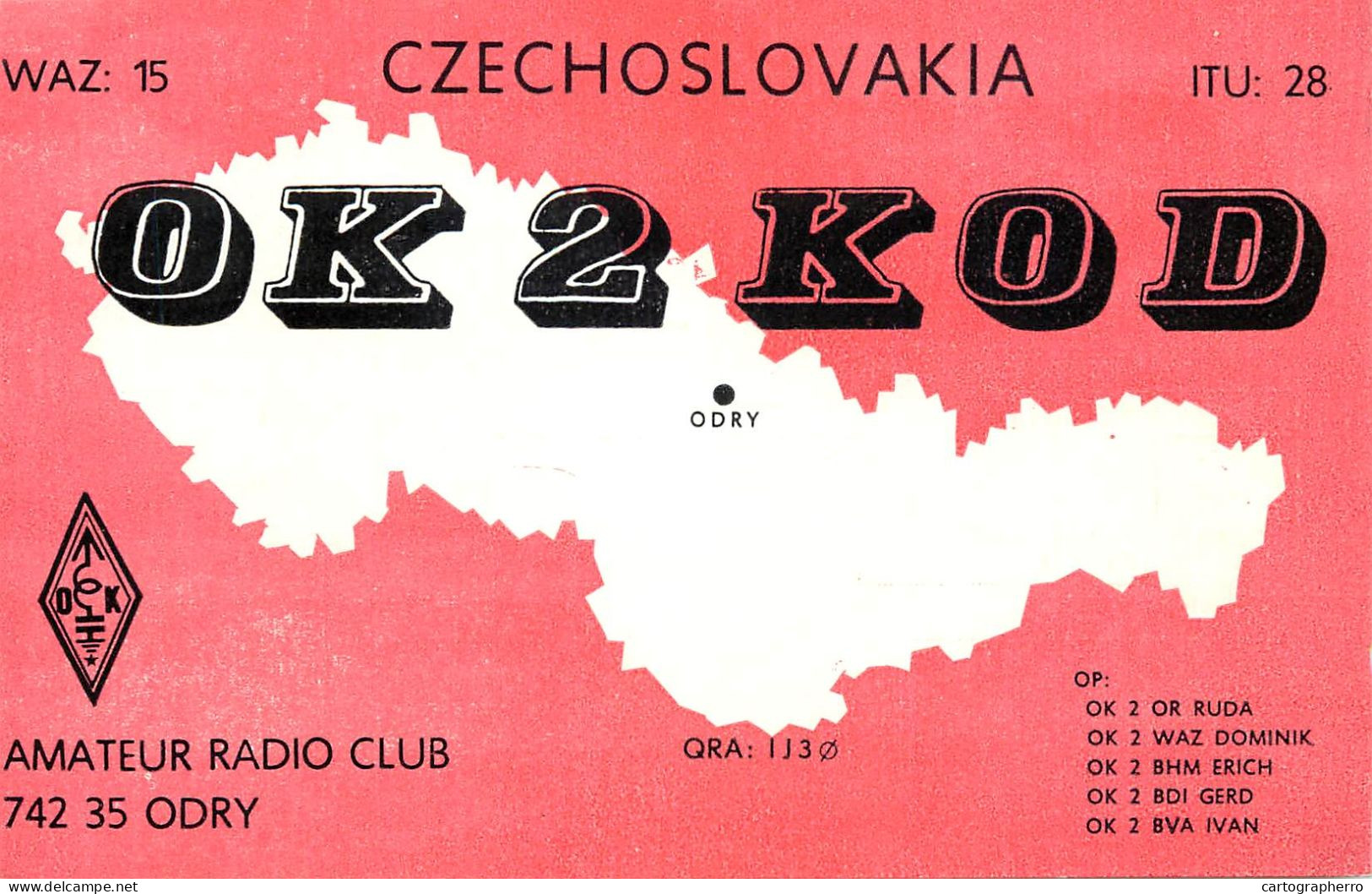 QSL Card Czechoslovakia Radio Amateur Station OK32KOD Y03CD Odry - Radio Amateur