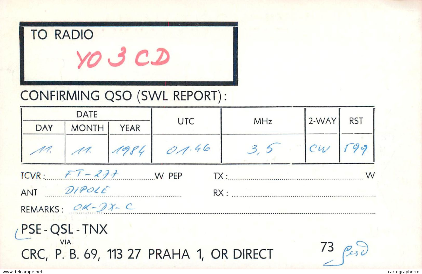 QSL Card Czechoslovakia Radio Amateur Station OK32KOD Y03CD Odry - Radio Amateur