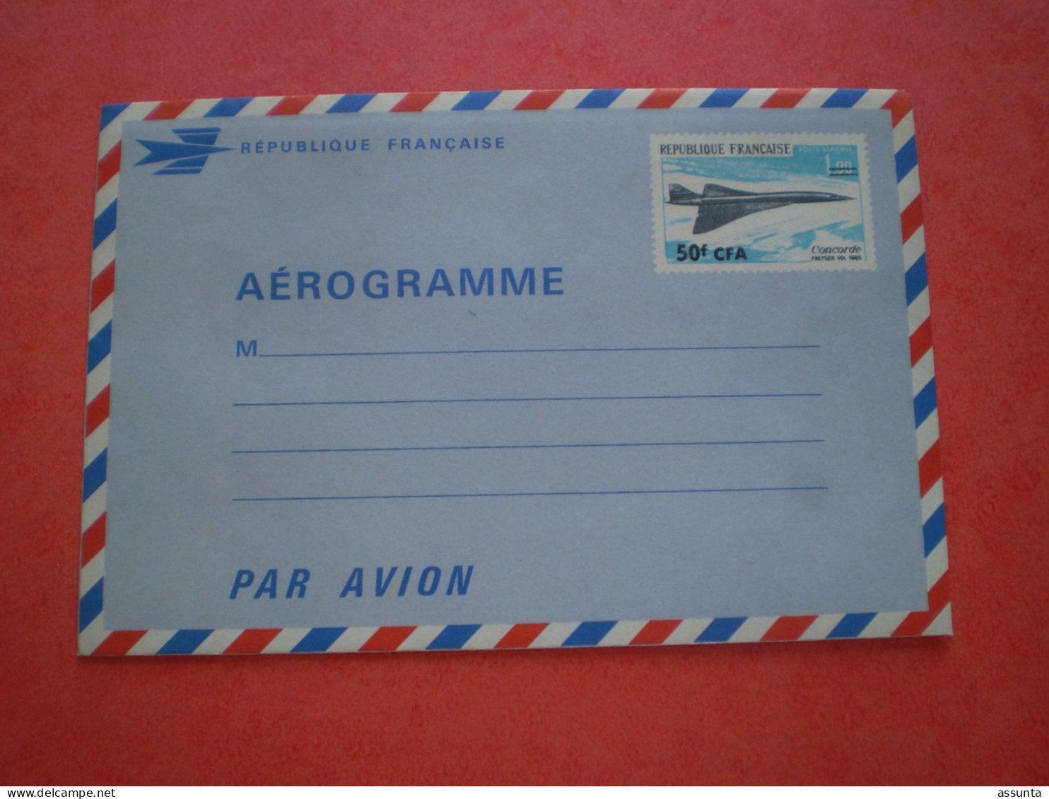 La Réunion Aérogramme Surchargé 50 F CFA Sur 1.00 Avion Concorde. Entier Postal - Poste Aérienne