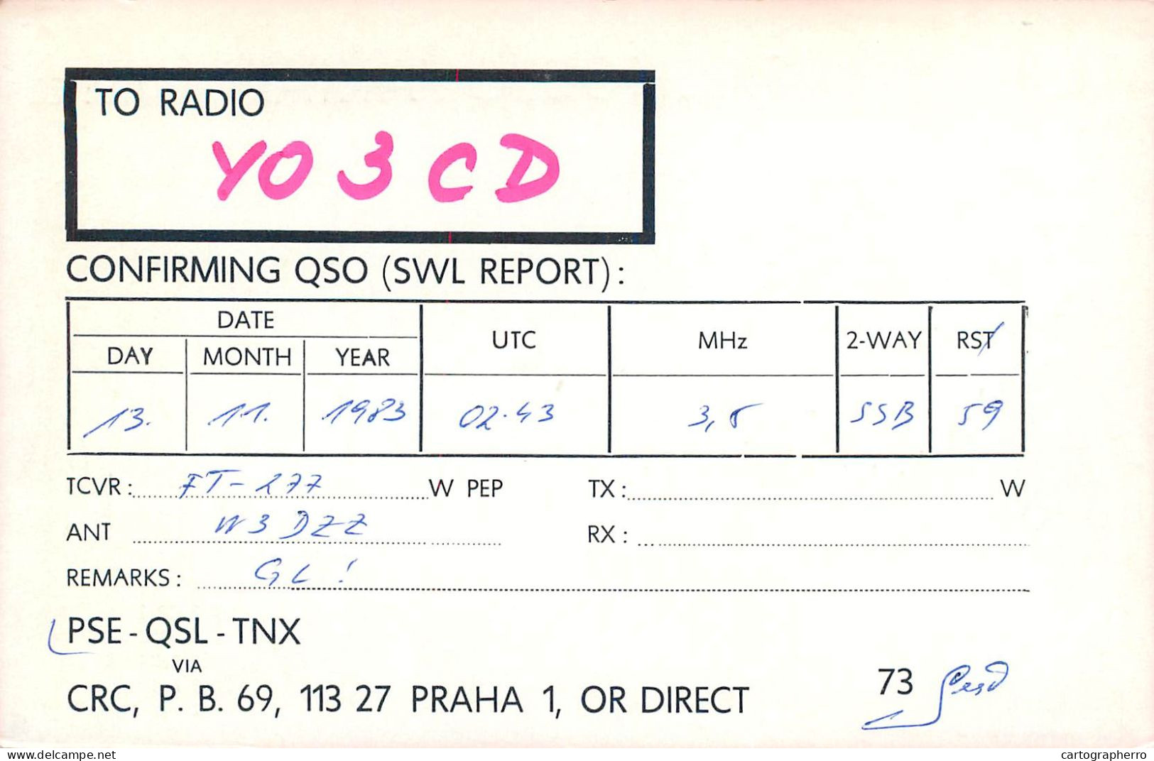 QSL Card Czechoslovakia Radio Amateur Station OK2KOD Y03CD Odry - Radio Amateur