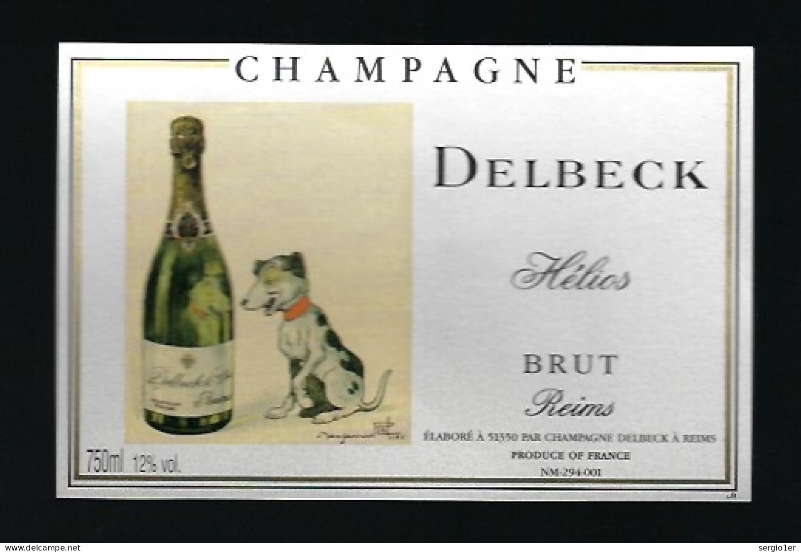 Etiquette Champagne  Brut Delbeck Hélios  Reims Marne 51 " Illustration Benjamin Rabier, Chien" - Champagner