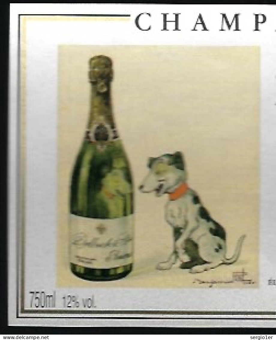 Etiquette Champagne  Brut Delbeck Hélios  Reims Marne 51 " Illustration Benjamin Rabier, Chien" - Champagne