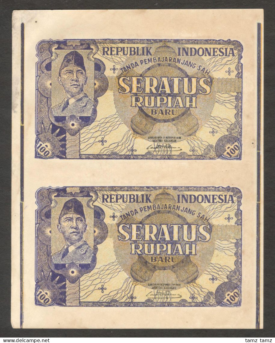 Oeang Republik Indonesia (ORI) 100 Rupiah Baru Uncut Reminder P-35Gr1 1949 AUNC - Indonésie