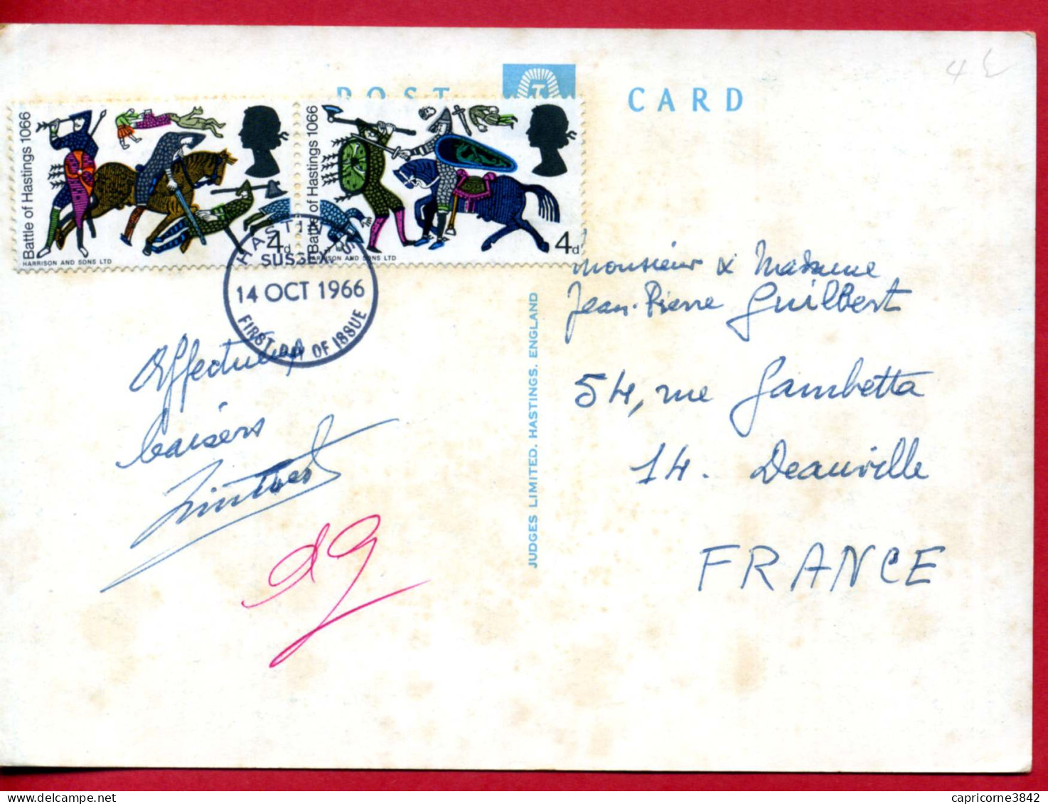 1966 - Grande Bretagne - Carte Postale Oblitération 1er Jour - 9e Centenaire De La Bataille De Hasting - Tp N°455-456 - 1952-1971 Em. Prédécimales