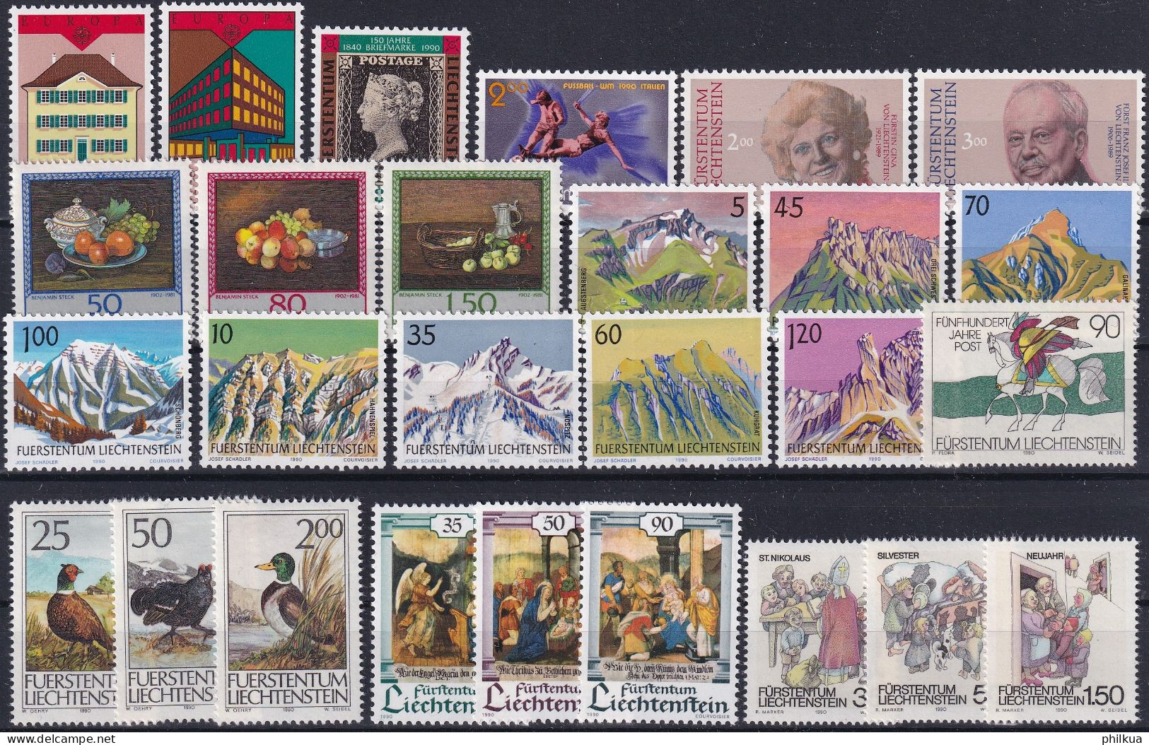 MiNr. 984-1008 Liechtenstein - Jahresserie 1990 Komplett - Postfrisch/**/MNH - Vollständige Jahrgänge