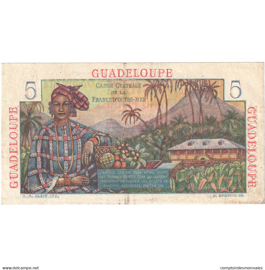 Guadeloupe, 5 Francs, Undated (1947), K.23, SUP, KM:31 - Sonstige & Ohne Zuordnung