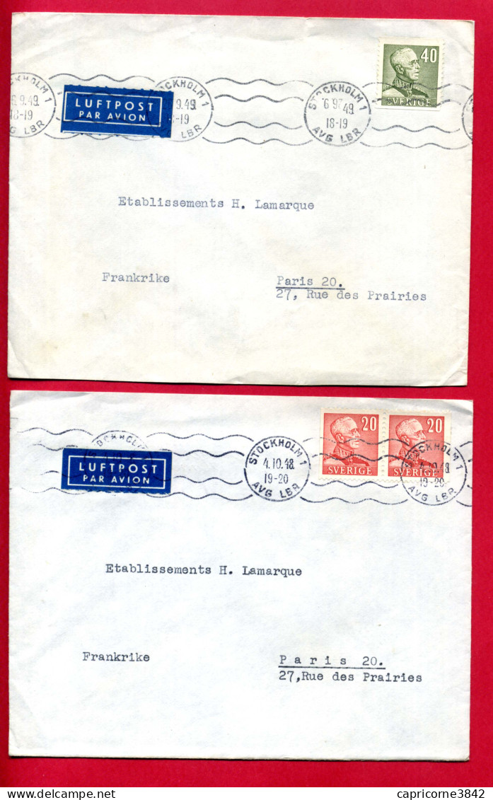 1948/49 - Suede - 2 Enveloppes Pour La France - Oblitération Linéaire De STOCKHOLM  AVG  LBR - Covers & Documents