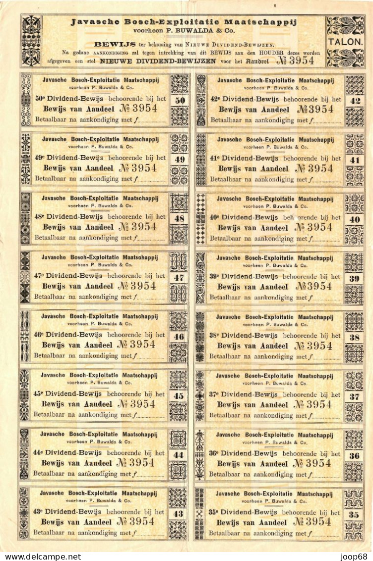 Javasche Bosch-Exploitatie Maatschappij - Bewijs Aandeel F 1.000,-, Amsterdam, September 1917 Indonesia - Agricultura