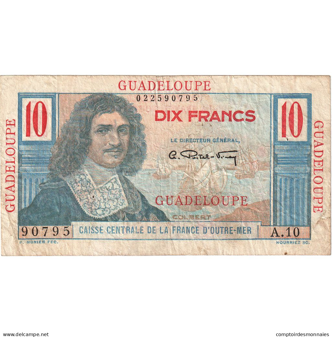 Guadeloupe, 10 Francs, Undated (1947-49), A.10, Colbert, TTB, KM:32 - Other & Unclassified