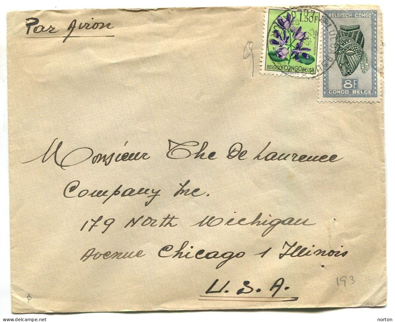 Congo Luluabourg 1 Oblit. Keach 12A2 Sur C.O.B. 291B + 312 Sur Lettre Vers Chicago Le 21/10/1953 - Storia Postale