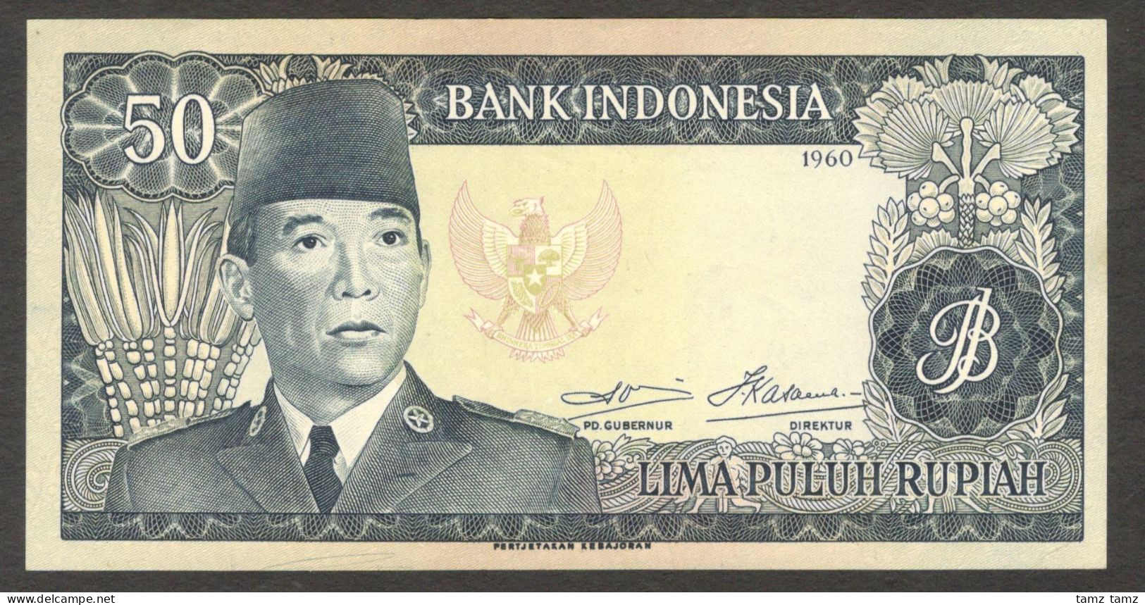 Indonesia 50 Rupiah President Soekarno Pertjetakan Kebajoran P-85b 1960 AUNC Crisp - Indonésie