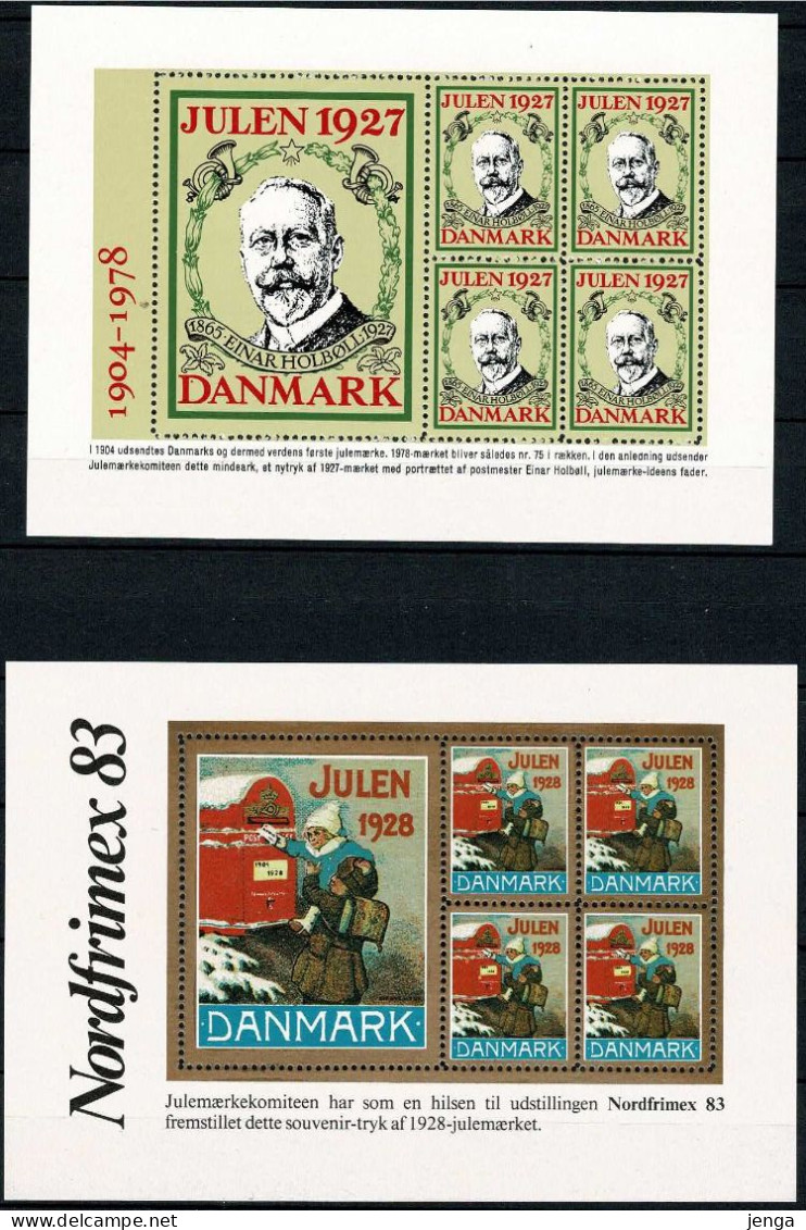 Denmark; Christmas Seals 1927-1928; Reprint/Newprint Small Sheet With 5 Stanps.  MNH(**), Not Folded. - Probe- Und Nachdrucke