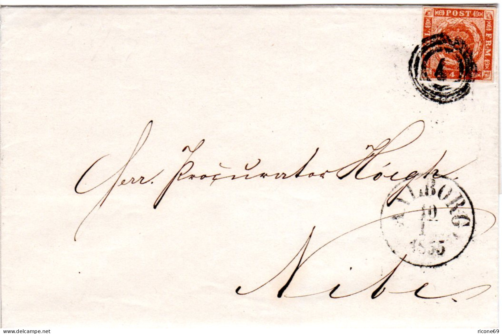 Dänemark 1855, Breitrandige 4 S. Auf Schönem Brief M. Nr.Stpl. 4, AALBORG - Sonstige & Ohne Zuordnung