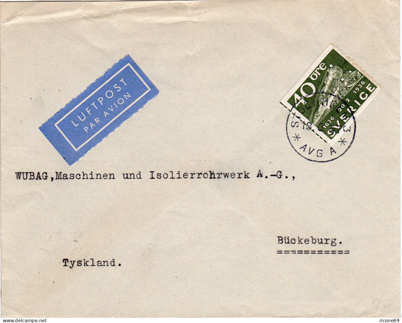 Schweden 1937, EF 40 öre Eisenbahn Auf Luftpost Brief V. Stockholm - Covers & Documents