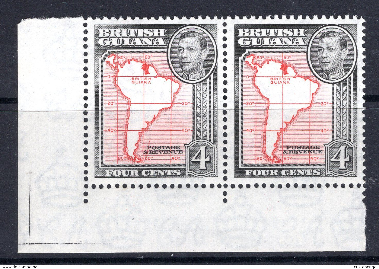 British Guiana 1938-52 KGVI Pictorials - 4c Map - P.13 X 14 Pair LHM (SG 310b) - Guyane Britannique (...-1966)