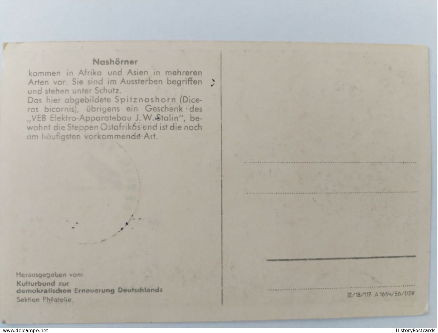 Tierpark Berlin-Friedrichfelde, Nashorn, Sondermarke, Sonderstempel, DDR, 1956 - Hohenschoenhausen