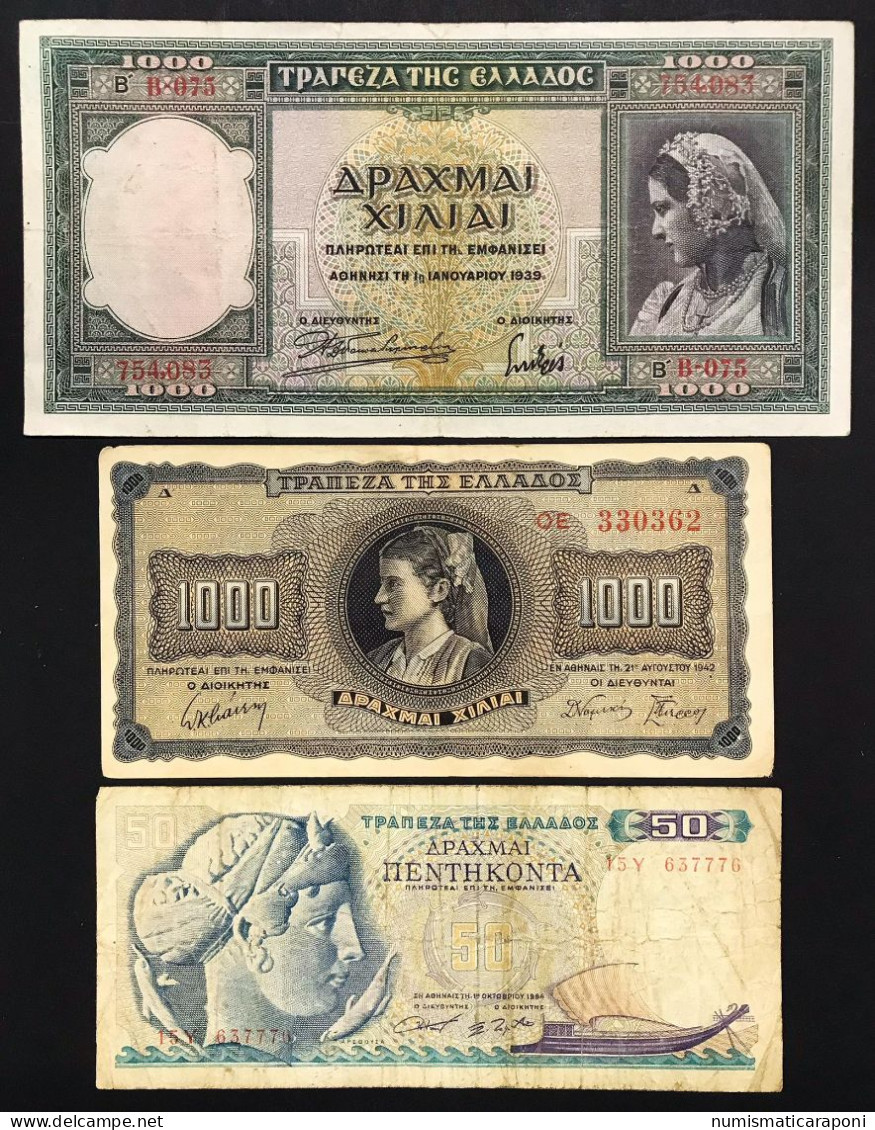 Grecia Greece 1000 Drachmai 1939 E 1942  + 50 1964  LOTTO 327 - Griekenland