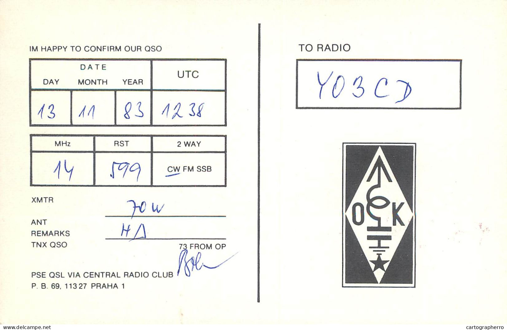 QSL Card Czechoslovakia Radio Amateur Station OK1MIU 1983 Bob - Radio Amateur