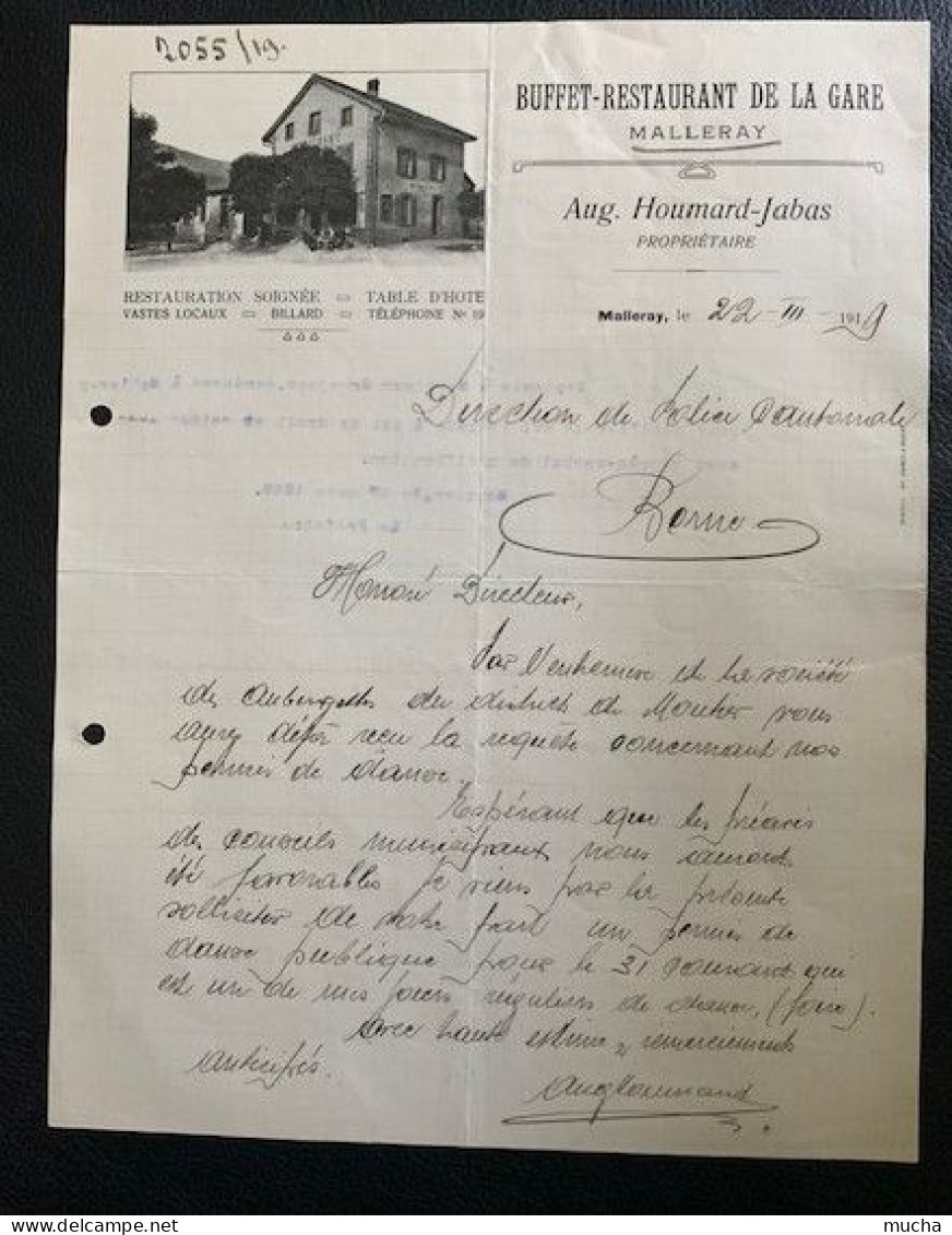 70134 - Lettre Illustrée Buffet-Restaurant De La Gare Malleray Aug. Houmard-Jabas 22.03.1919 - Switzerland