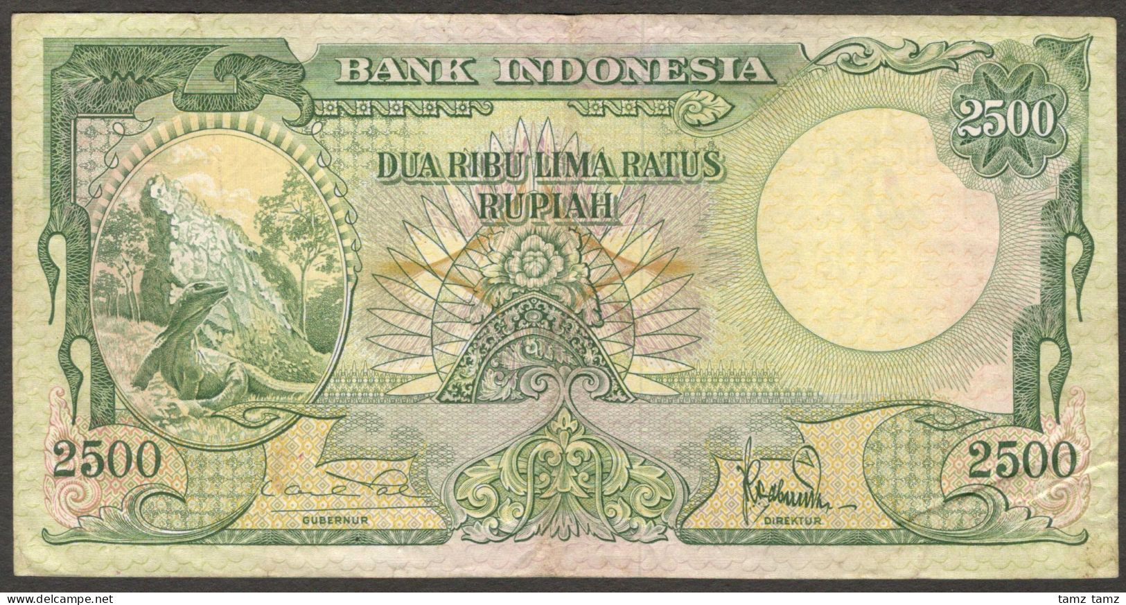 Indonesia 2500 2,500 Rupiah Komodo Dragon Lizard 2 Letter (Rare) P-54 1957 VF - Indonésie